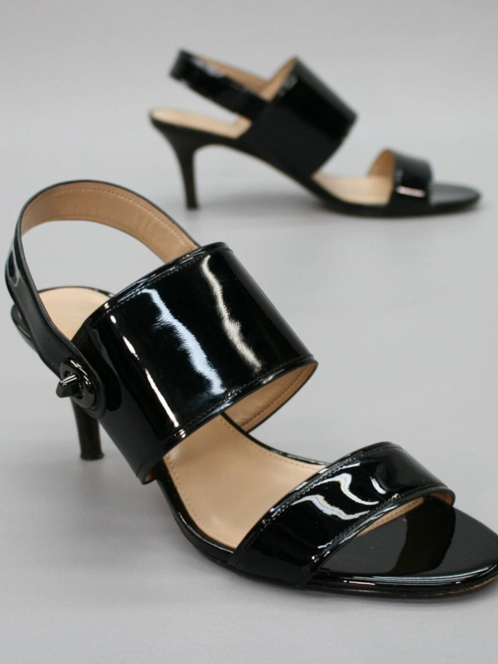 Coach Marla Slingback Sandal Heels in Black Patent Leather - Size 7.5 - NEW